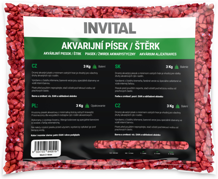 Akvarijní štěrk červený 4-8mm 3kg